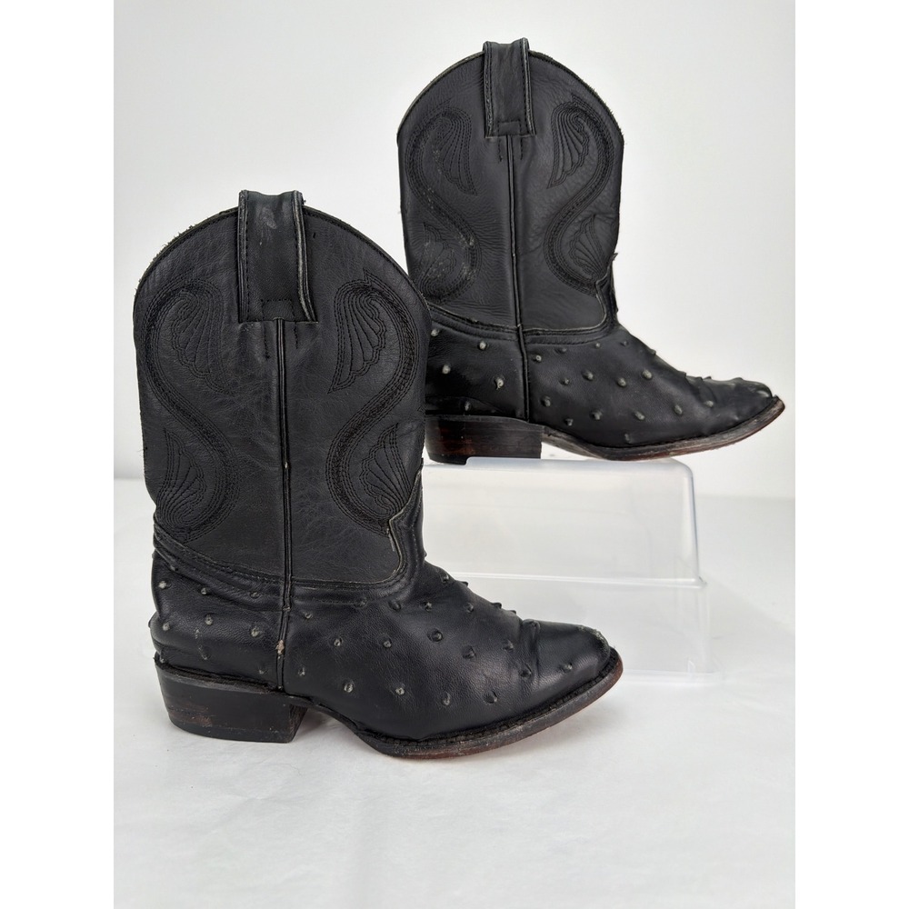Potrero Kids 12 Cowboy Boots Black Quill Ostrich Western Pointed Toe